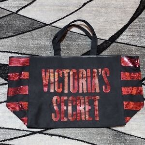 VICTORIA SECRET 2018 LIMITED EDITION OMBRE SEQUINS BLACK CANVAS SHOULDER TOTE